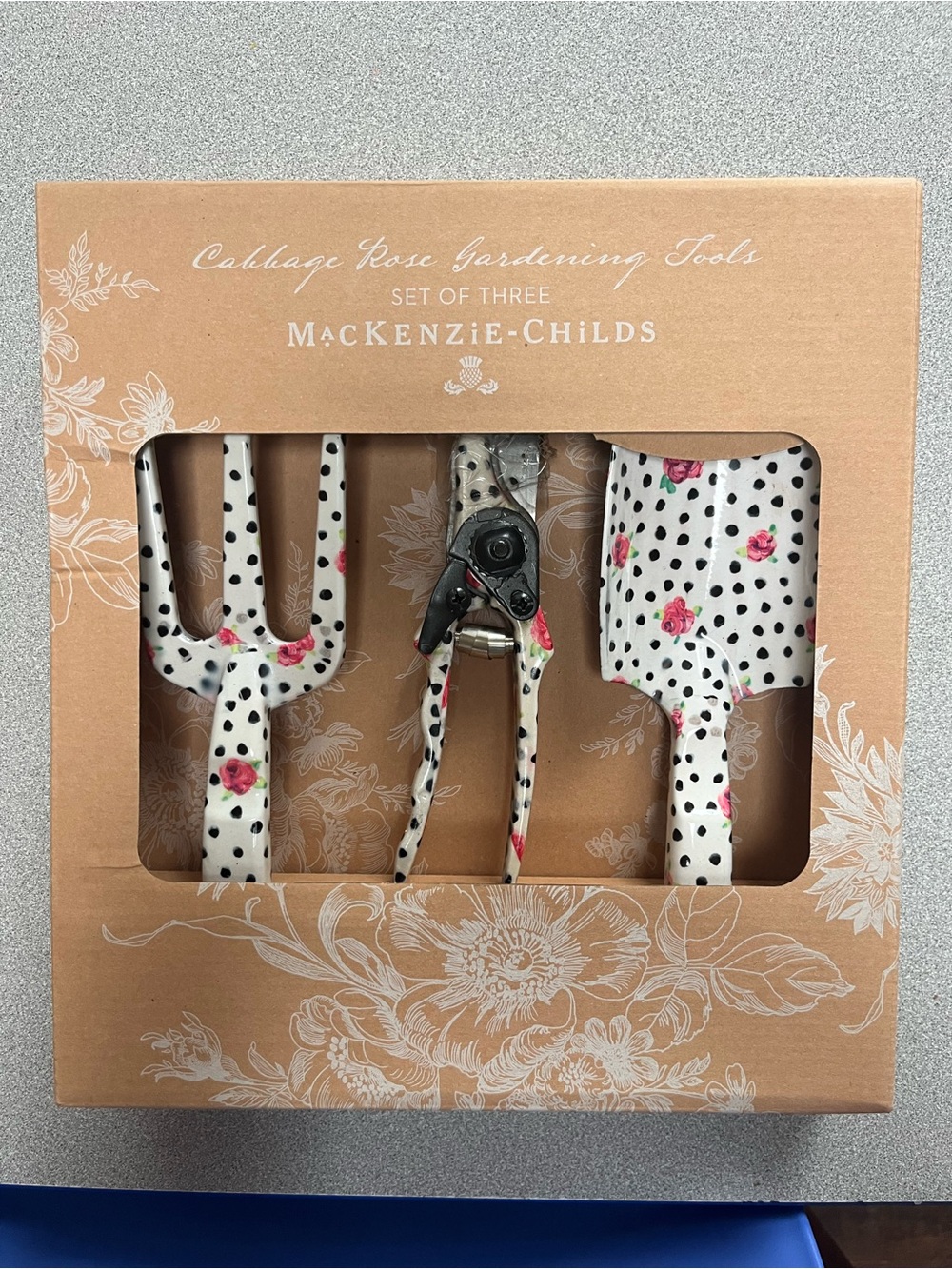 MacKenzie-Childs Cabbage Rose Polka Dot & Pink Rose Garden Tool Set